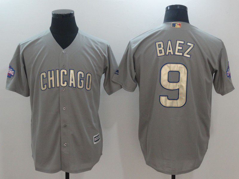 Men 2017 MLB Chicago Cubs #9 Baez Grey Gold Program Game Jersey->chicago cubs->MLB Jersey